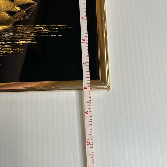 80s Gold Foil Art Etching Sailboat Pirate Ship Sea Picture Framed 10x8 - Picture 6 of 6